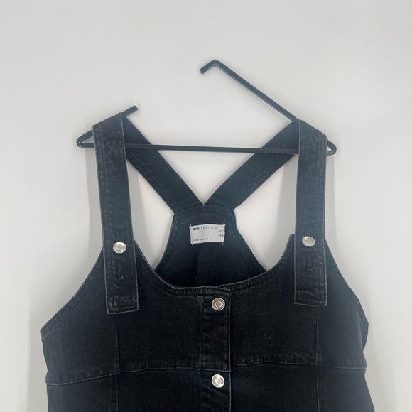 ASOS Washed Black Denim Button Down Front Button Straps Mini Dress - Picture 1 of 7